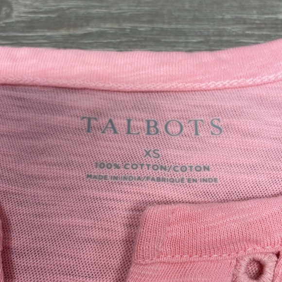 NWT Talbots Embroider Lace Trim Split Neck Cotton Tee Gardenia Pink XS - Picture 9 of 13